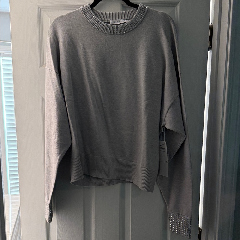 Good American Embellished Crewneck Sweater - Heather Gray NWT XL